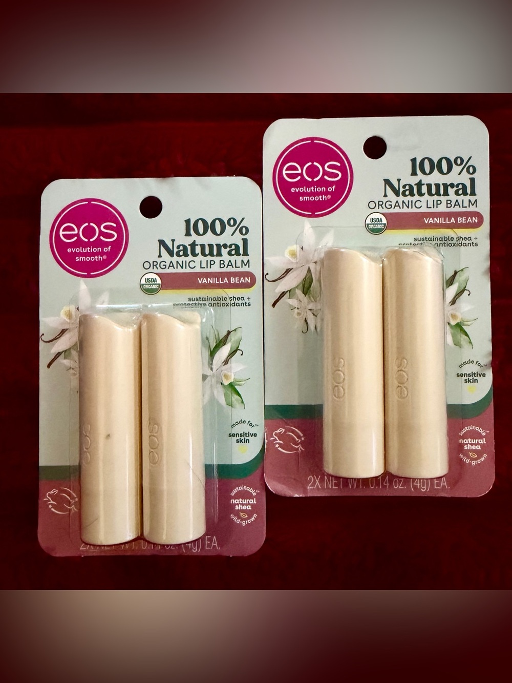 eos Vanilla Bean Lip Balm Duo - Cream & Pink Packaging